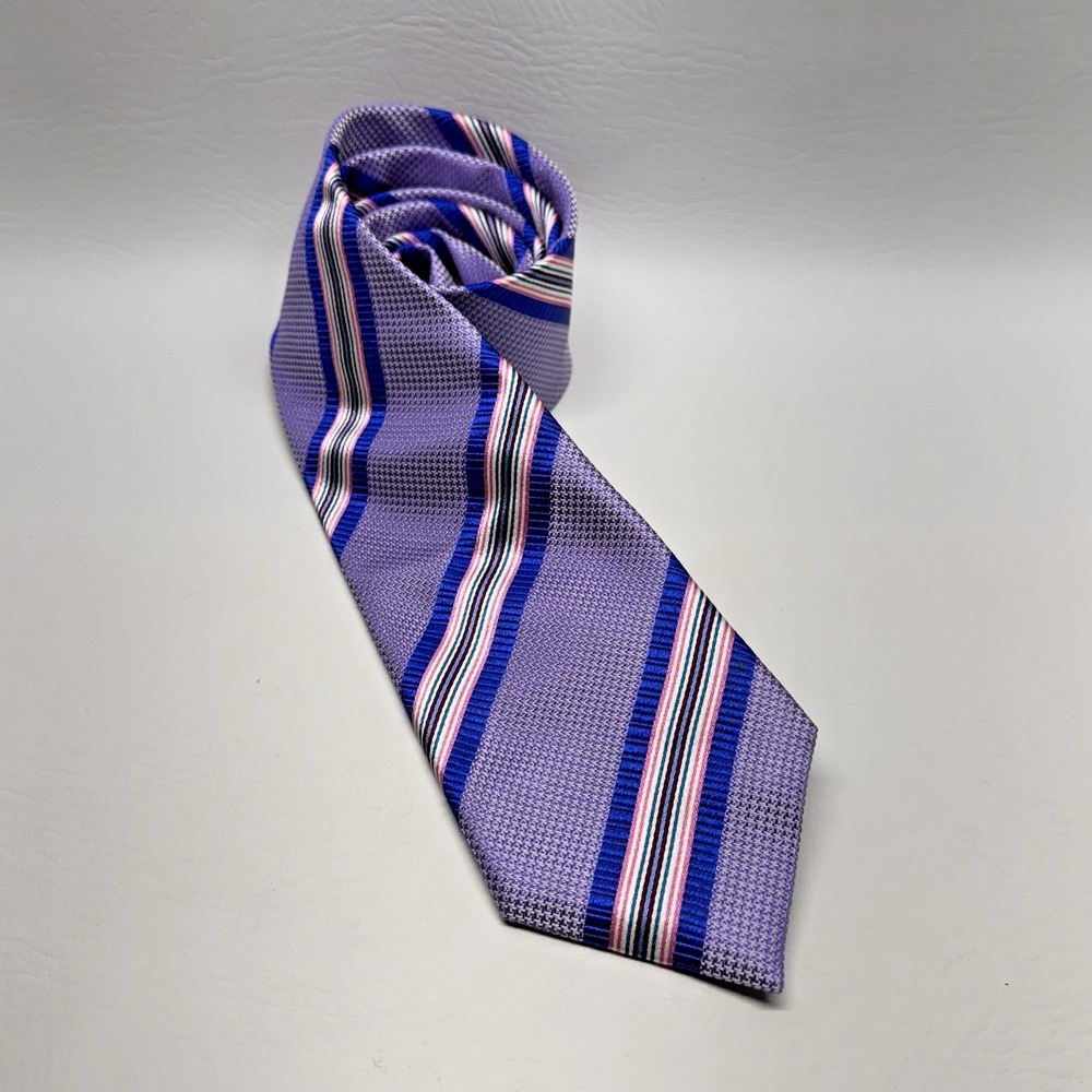 Charles Tyrwhitt Mens Silk Tie Lavender Purple Blue Pink Repp Striped‎ Classic
